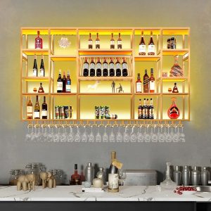 Modern Minimalist Champagne Gold Wall Mounted Metal Wine Cabinet