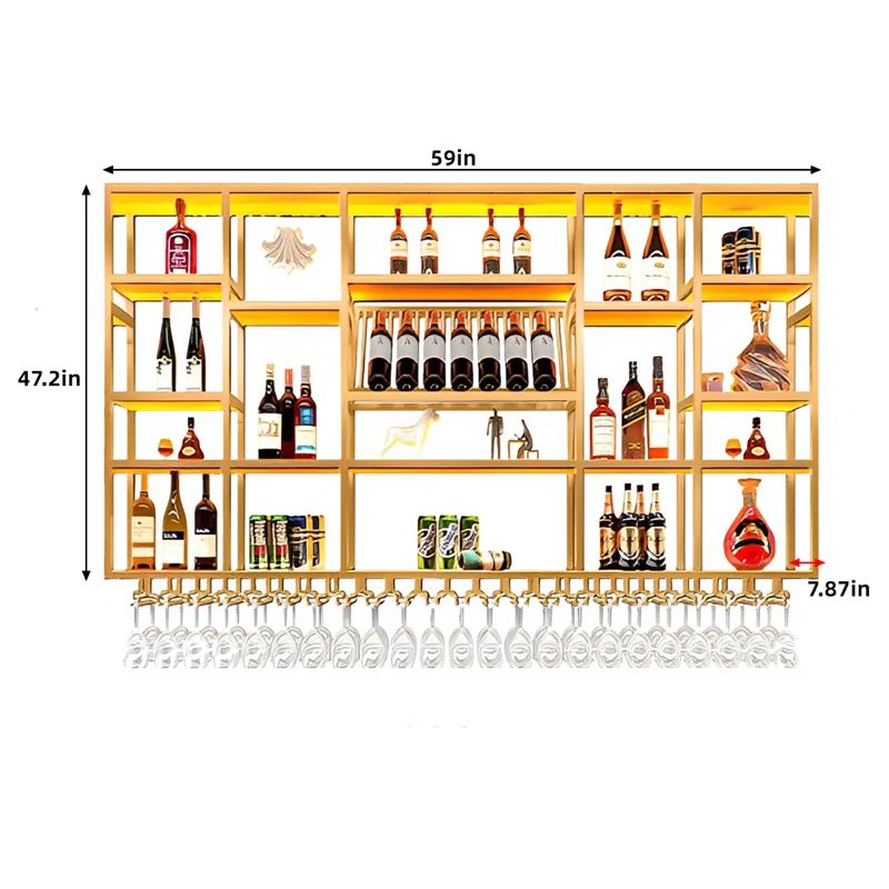Modern Minimalist Champagne Gold Wall Mounted Metal Wine Cabinet