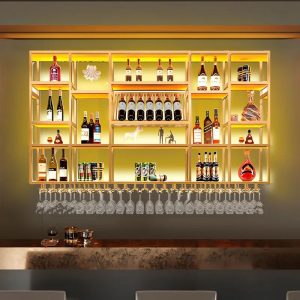 Modern Minimalist Champagne Gold Wall Mounted Metal Wine Cabinet