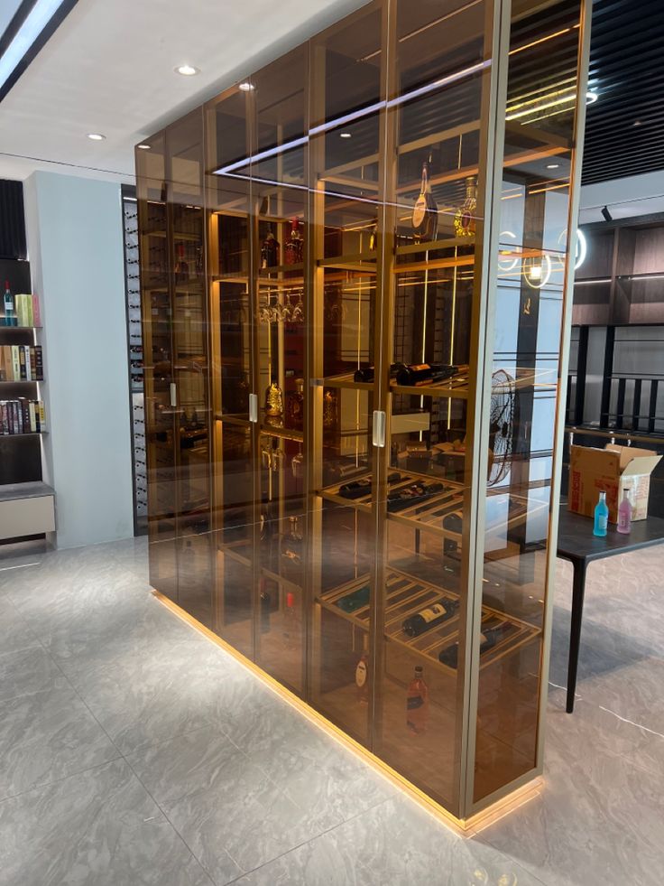Brushed Champagne Gold Stainless Steel Wine Cabinet